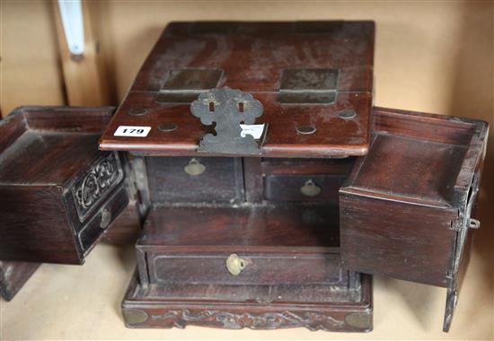 Chinese rosewood and brass jewellery box